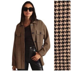 Anthropologie | Houndstooth Camel Tan Black Shacket Large